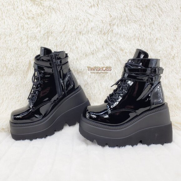 Shaker Patent Platform Goth Punk Ankle Boots - Picture 2 of 16